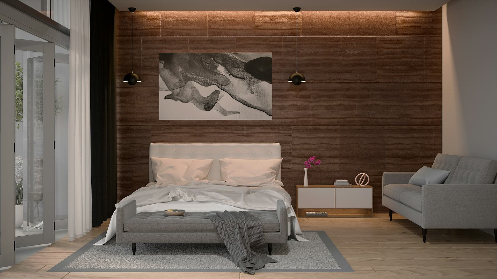 Chambre rénovée avec sofa